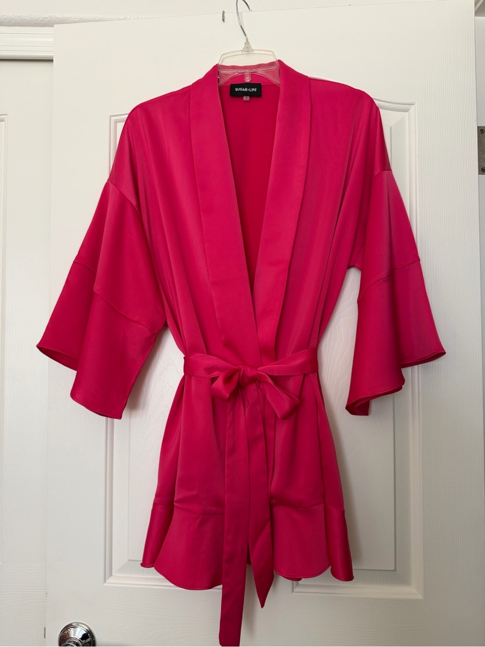 Sugarlips Vibrant Hot Pink Satin Robe with Tie Waist